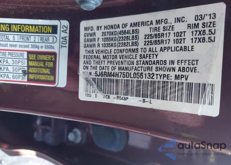 2013 Honda Cr-V Ex-L z USA, uszkodzony, nr VIN 5J6RM4H75DL056132